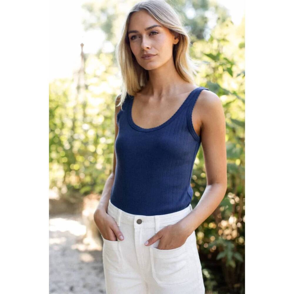 NEW MAREA women's pointelle tank top in navy